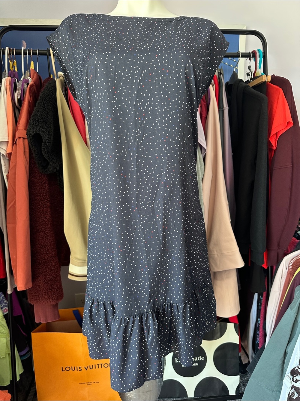 Tommy Hilfiger Navy Polka Dot Ruffle Hem Mini Dress